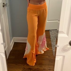 Surf Gypsy Orange & Pink Tie Dye Wide Leg Pants